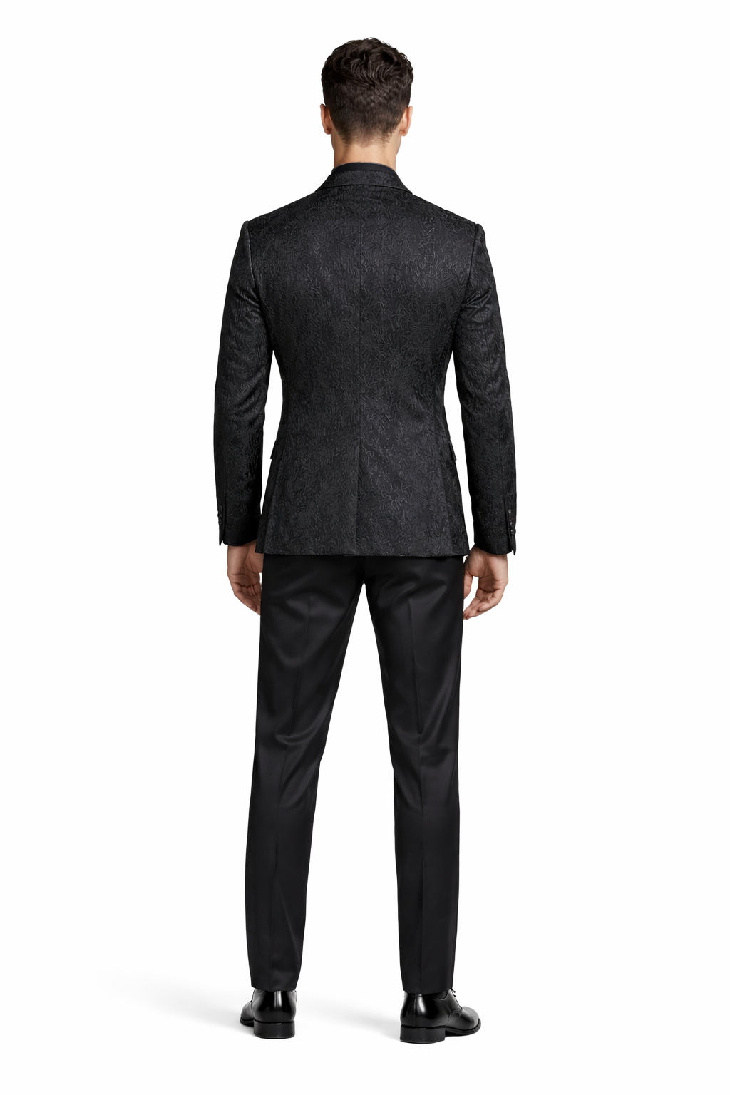 Black Prom Suit - Men's Slim Fit Wedding & Prom Tonal Paisley Black Tuxedo Jacket