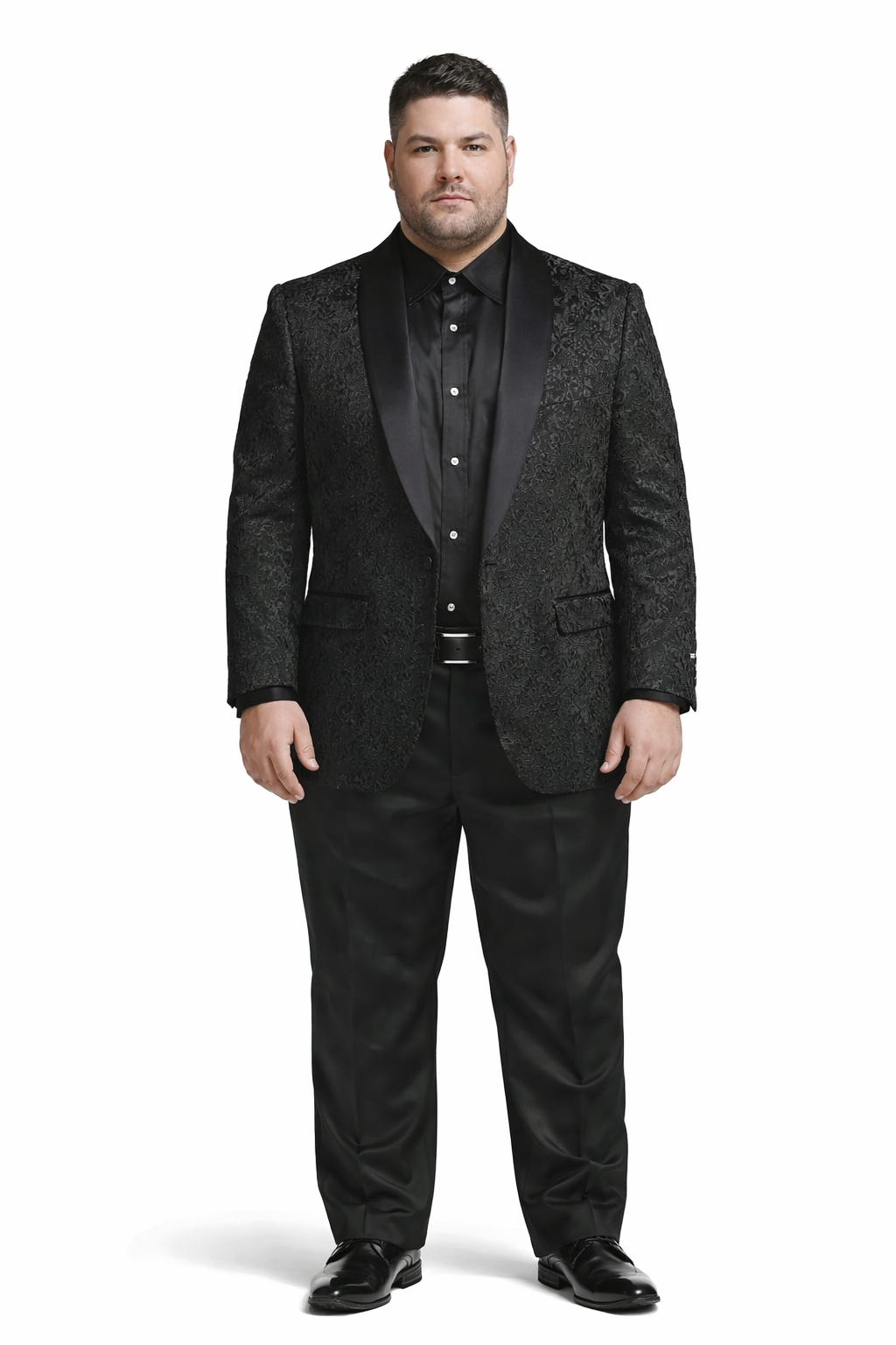 Black Prom Suit - Men's Slim Fit Wedding & Prom Tonal Paisley Black Tuxedo Jacket
