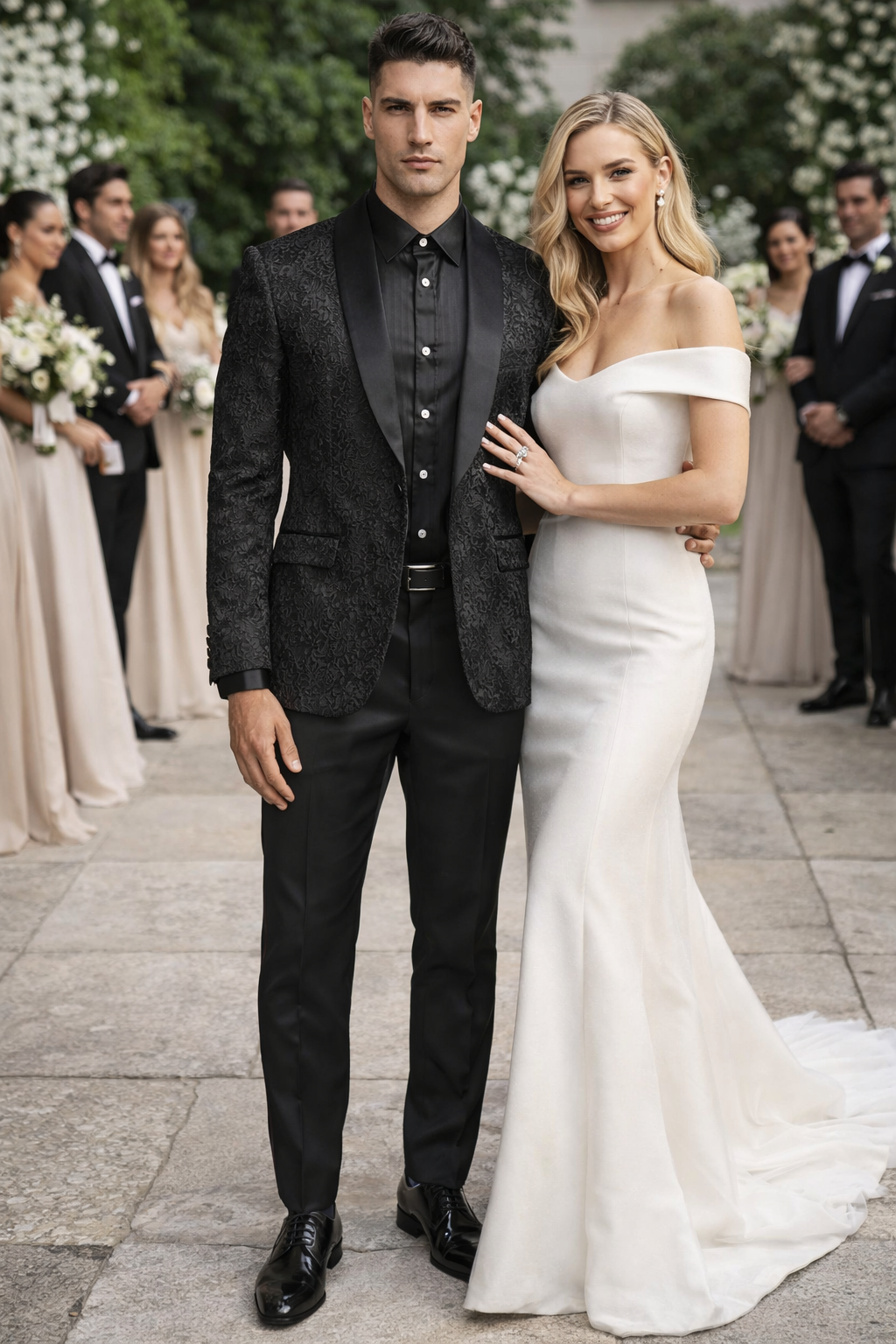 Black Prom Suit - Men's Slim Fit Wedding & Prom Tonal Paisley Black Tuxedo Jacket