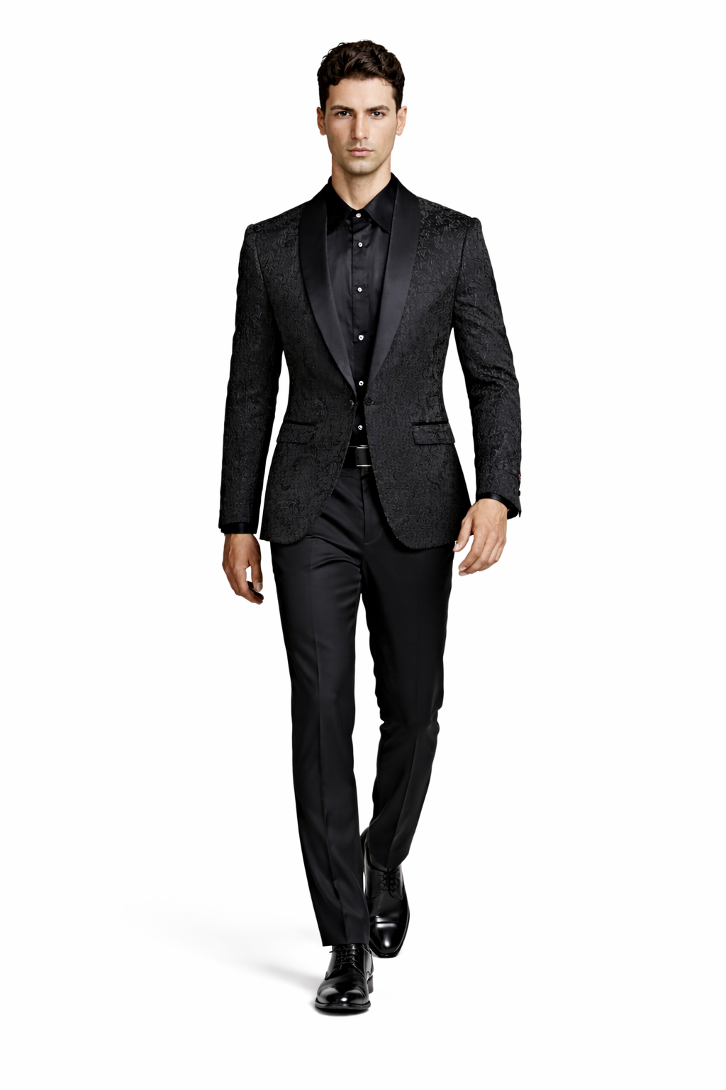 Black Prom Suit - Men's Slim Fit Wedding & Prom Tonal Paisley Black Tuxedo Jacket