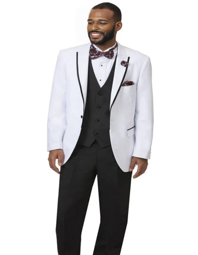 Cheap Tuxedos - Affordable Prom Suit - Mens One Button Peak Lapel White with Black Satin Trim  Tuxedo