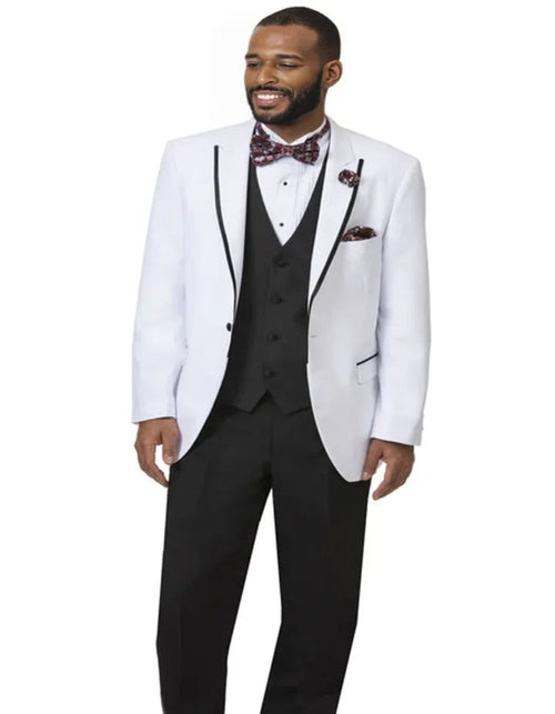 Cheap Tuxedos - Affordable Prom Suit - Mens One Button Peak Lapel White with Black Satin Trim  Tuxedo