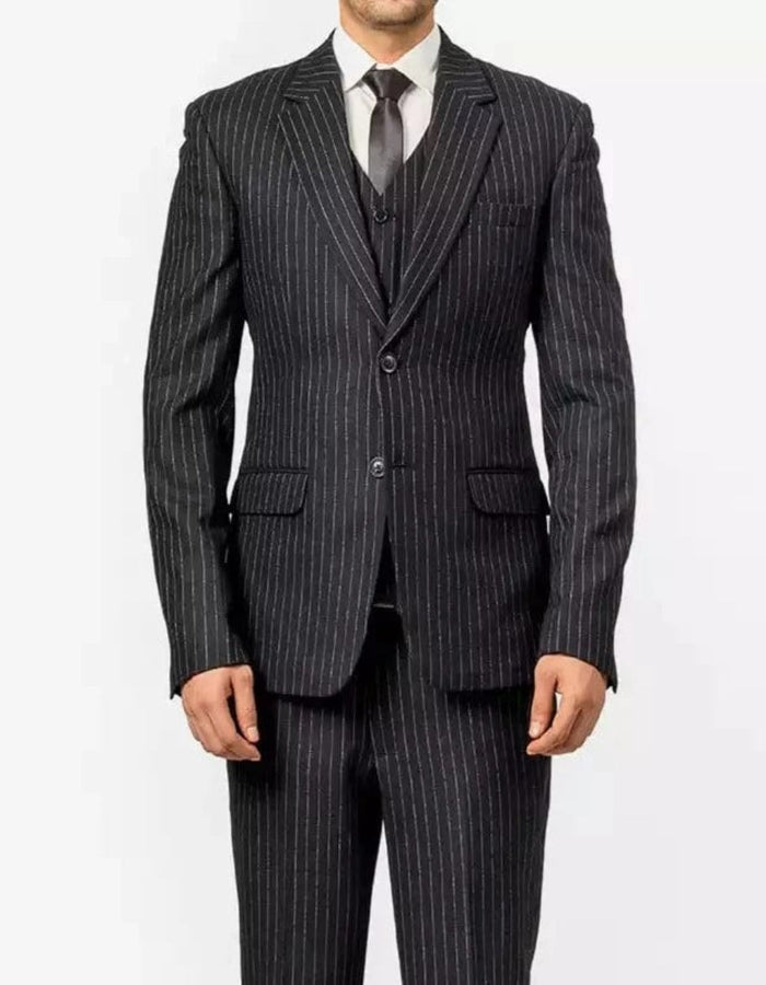 Mens Black Pinstripe Three Piece Suit Vintage Shelby Gangster Style by Mens Suitin