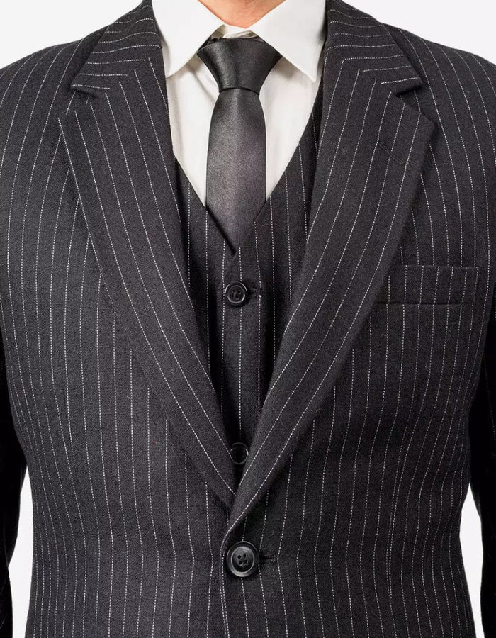 Mens Black Pinstripe Three Piece Suit Vintage Shelby Gangster Style by Mens Suitin