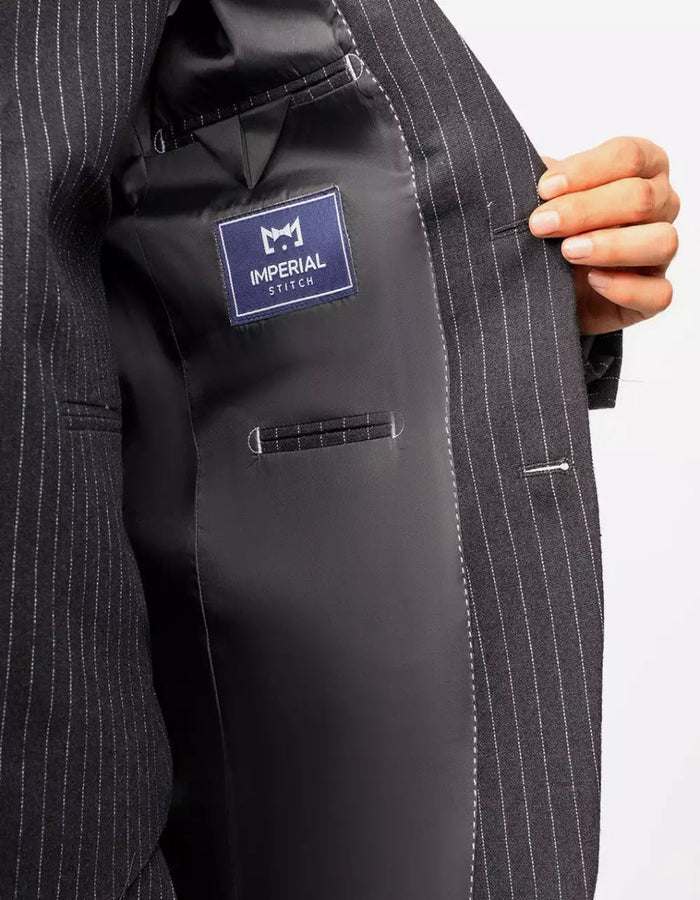 Mens Black Pinstripe Three Piece Suit Vintage Shelby Gangster Style by Mens Suitin
