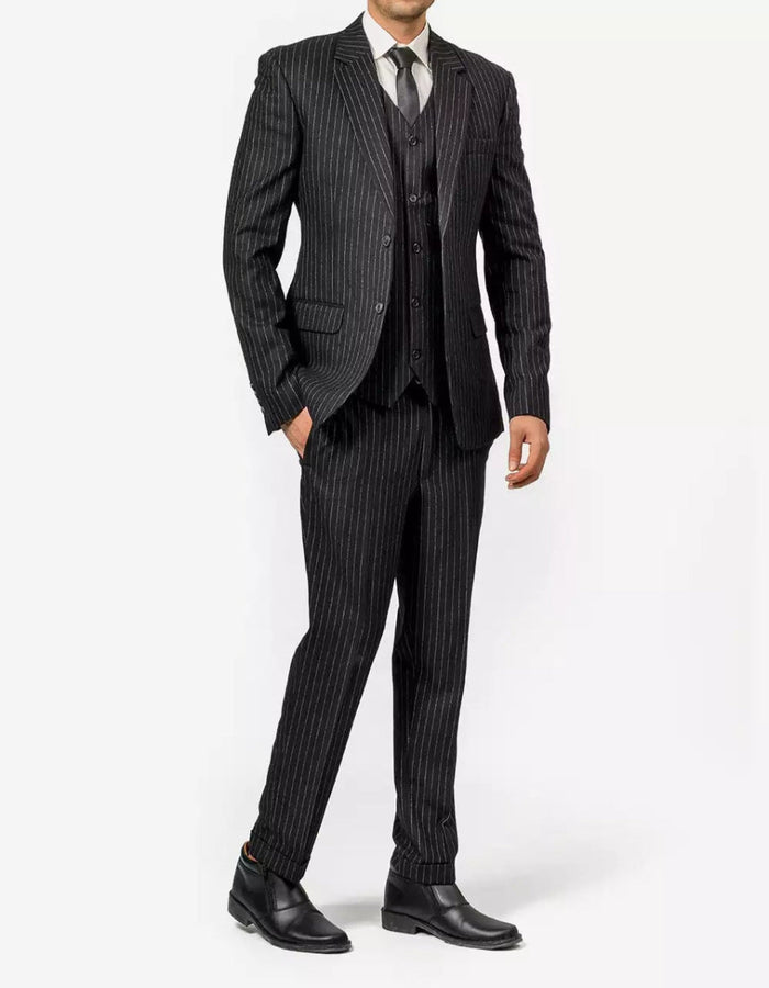 Mens Black Pinstripe Three Piece Suit Vintage Shelby Gangster Style by Mens Suitin