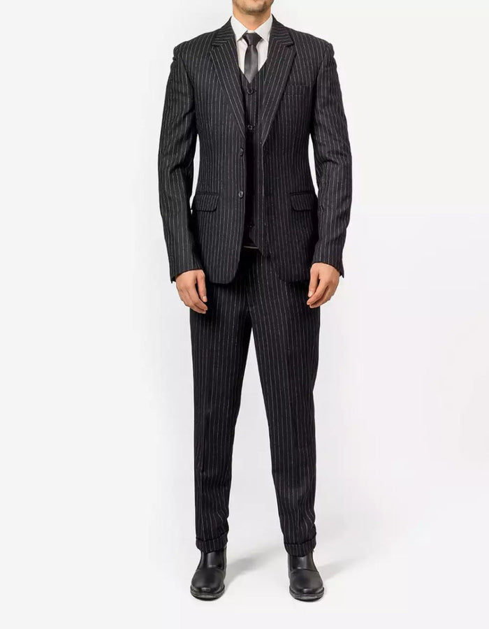 Mens Black Pinstripe Three Piece Suit Vintage Shelby Gangster Style by Mens Suitin