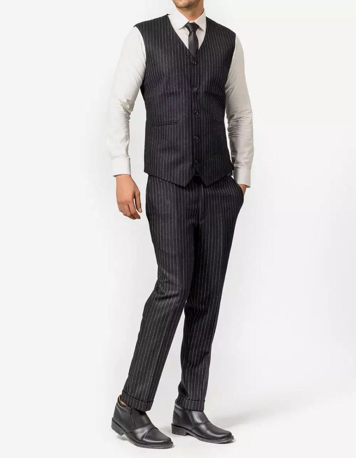 Mens Black Pinstripe Three Piece Suit Vintage Shelby Gangster Style by Mens Suitin