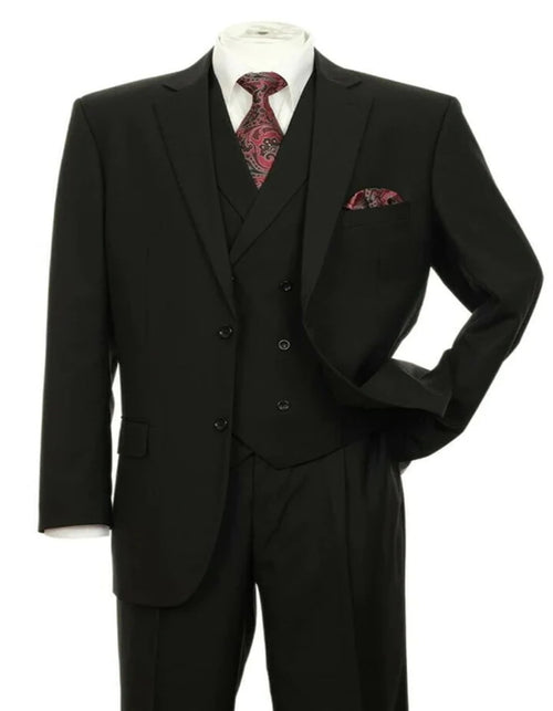Mens 2 button Pleated Pant Black Suit With Double Breasted Vest