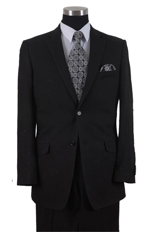 Mens 2 Button 100% Linen Suit with Elbow Patches Side Vents in Black