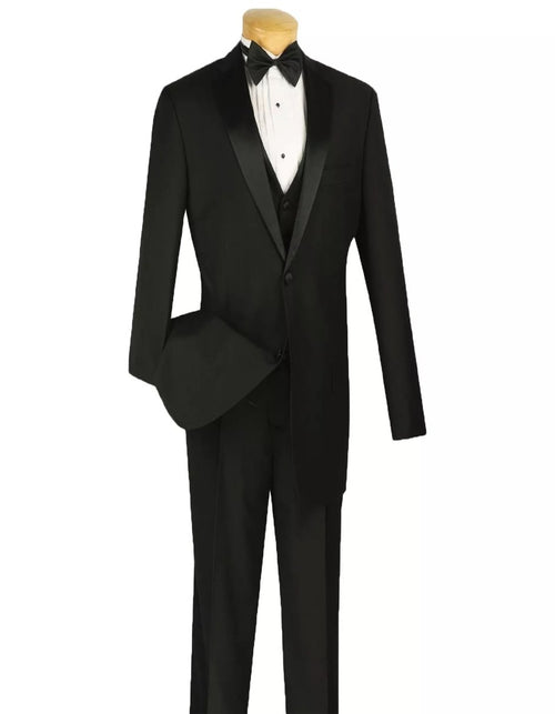 Mens Big and Tall Black Four Piece Tuxedo Sateen Lapel Suit by USA Men's Outlet