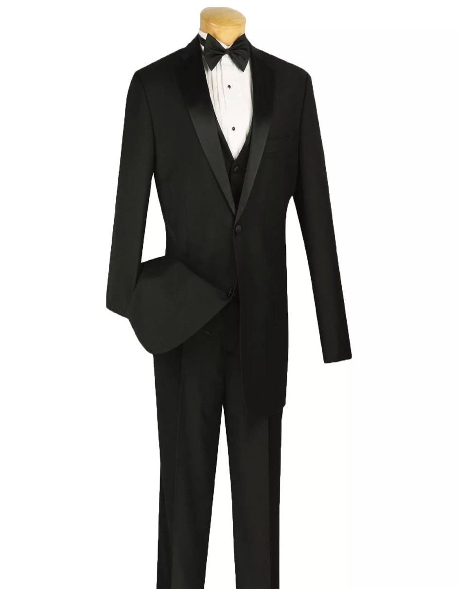 Mens Big and Tall Black Four Piece Tuxedo Sateen Lapel Suit by USA Men's Outlet – SuitUSA