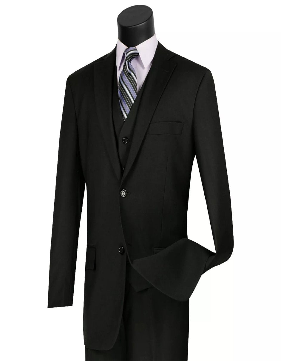 Mens Big and Tall Black Three Piece Two Button Classic Fit Suit by USA Men's Outlet