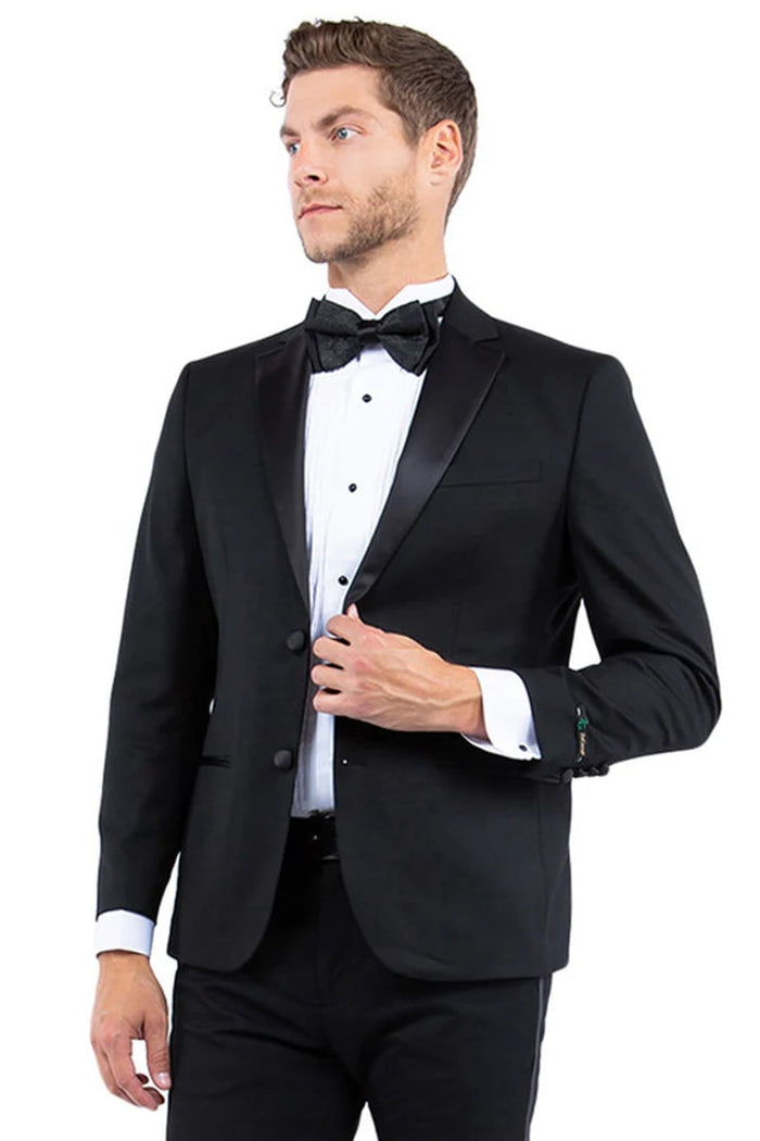 Black Prom Suit - Men's Modern Fit Two Button Notch Lapel Black Tuxedo
