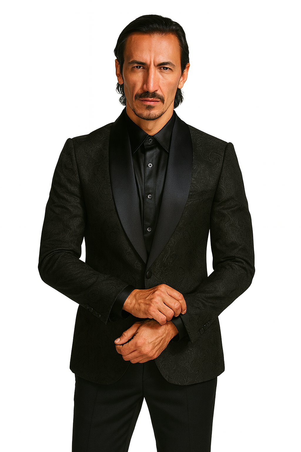 Black Prom Tuxedo Suit - Black Wedding Suit - Men's Slim Fit Wedding & Prom Tonal Paisley Tuxedo Jacket