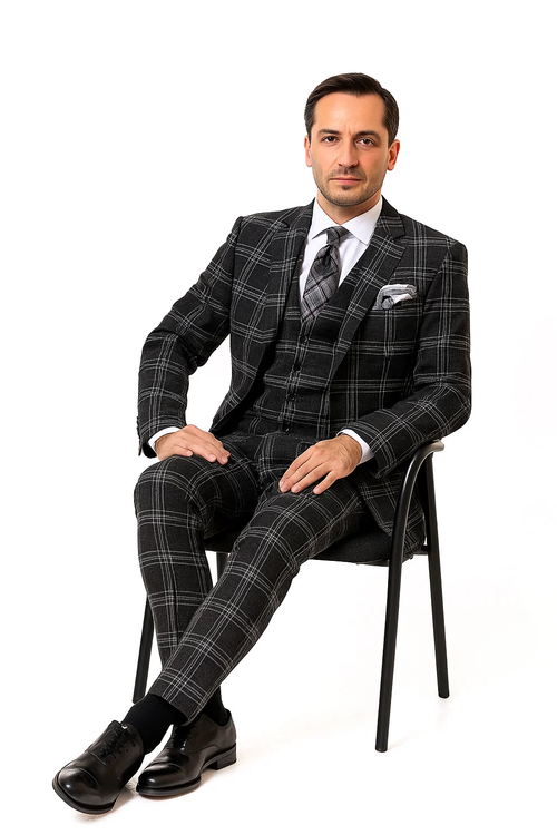 Black Windowpane Pane Suit