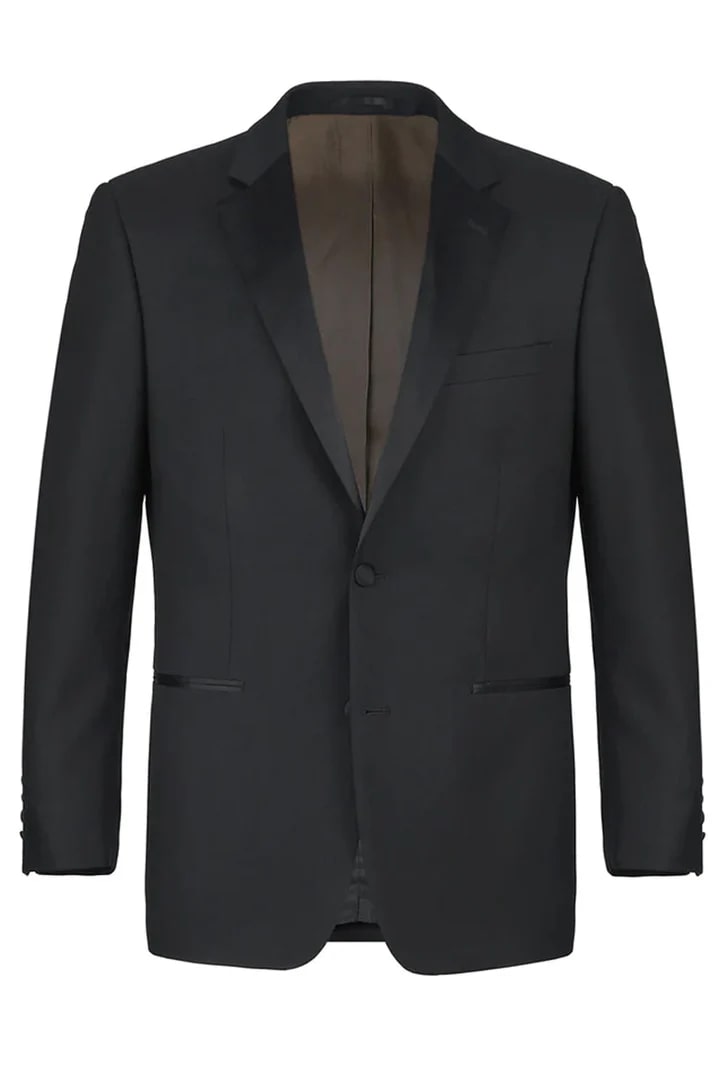 Black Prom Suit - Mens Traditional Two Button Classic Fit Notch Lapel Wool Black Tuxedo
