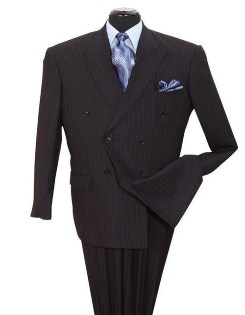Pleated Dress Men Suits - Mens Classic Double Breasted Smooth Pinstripe Black Suit by Men's Tuxedo USA