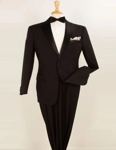 Cheap Tuxedos - Affordable Prom Suit - Mens Classic Fit 2 Button Pleated Pant Poplin Black Tuxedo