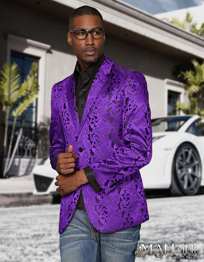 Mardi Gras Tuxedo Dinner Jacket - Purple and Black Paisley Blazer by USA Men's Outlet