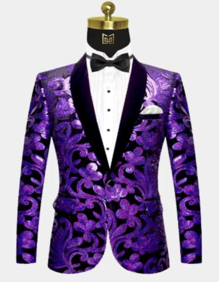 Mardi Gras Outfit - Mardi Gras Blazer For Men in Color Black and Purple in Sequin Fabric by Menssuitsatlantain