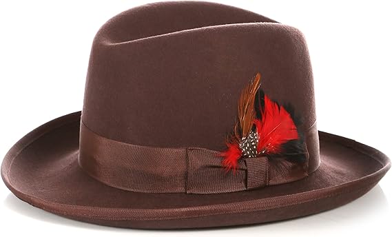Premium Godfather Hat - Homburg Hat - Men's Homburg Brown by USA Men's Outlet