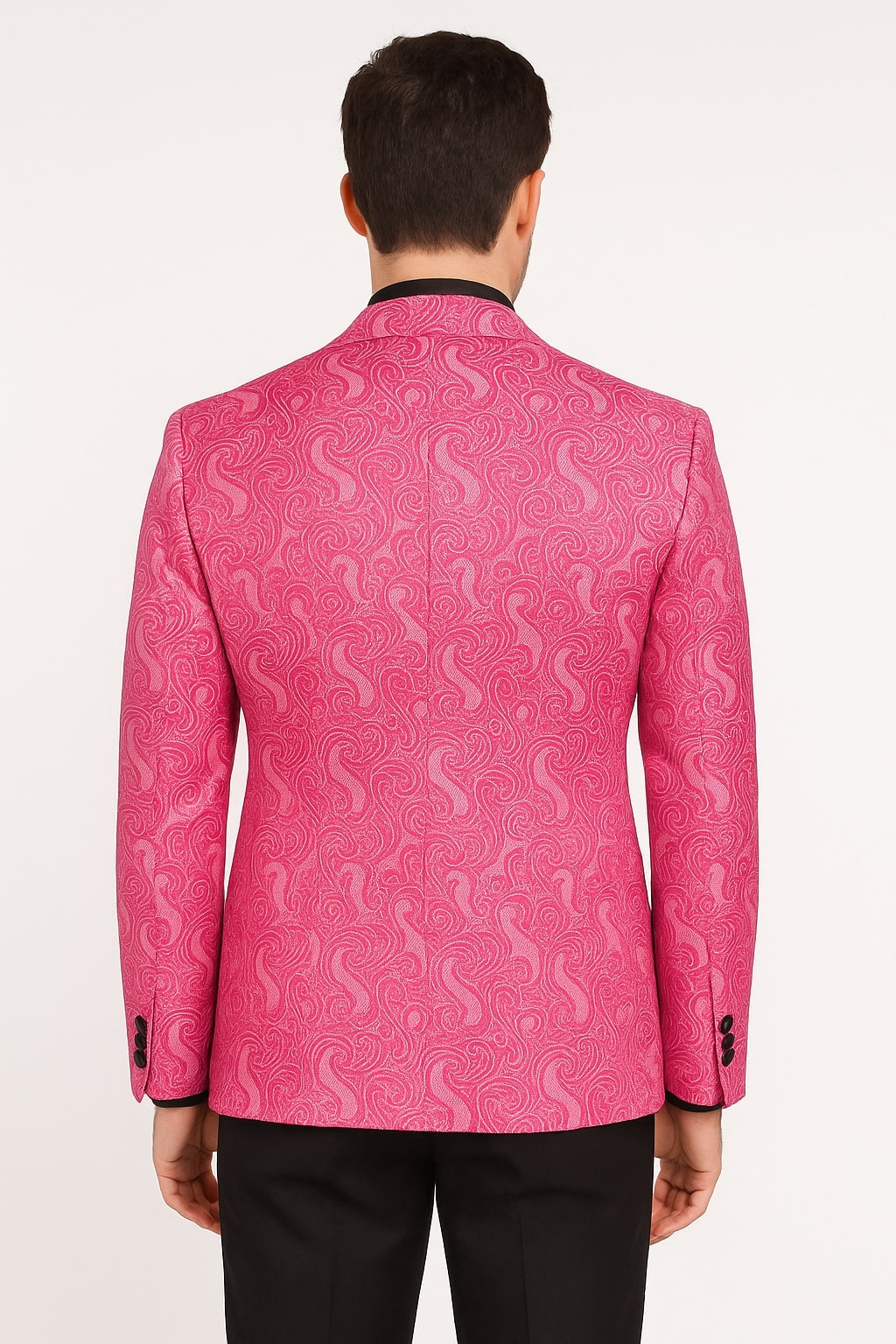 Men’s Hot Pink Paisley Tuxedo Blazer with Black Shawl Lapel Fuchsia Color Dinner Jacket Perfect for Prom by USA Men's Outlet