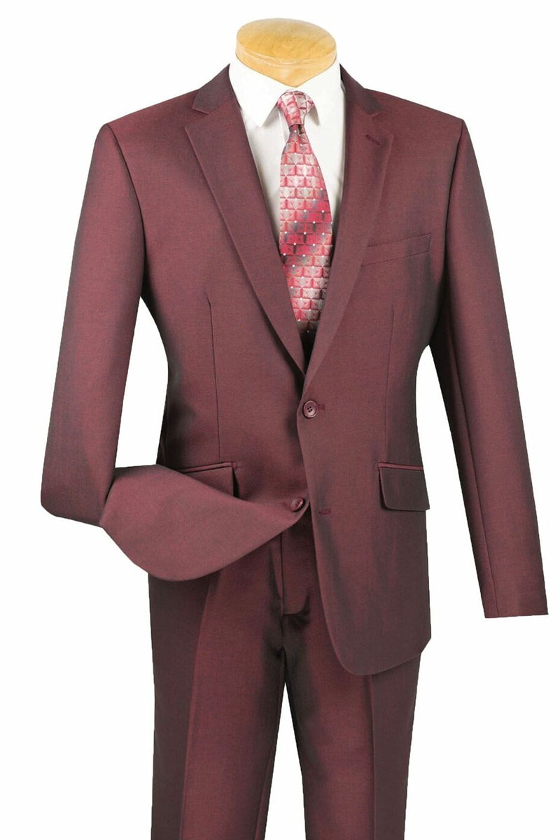 Men's Burgundy Textured Travel Suit