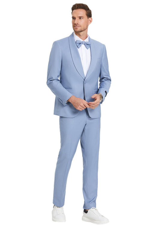 Men's Sky Blue Shawl Lapel Dinner Jacket by Tazio Suits