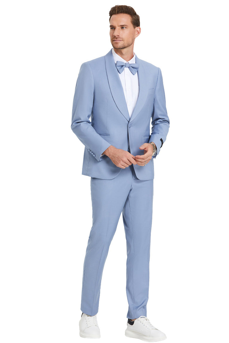 Men's Sky Blue Shawl Lapel Dinner Jacket by Tazio Suits