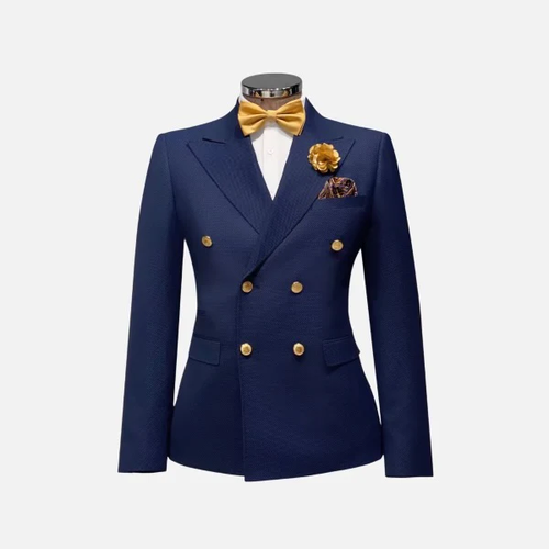 Rossi Man Blue Mens Slim-fit Suit Double Breast Vest Gold Buttons