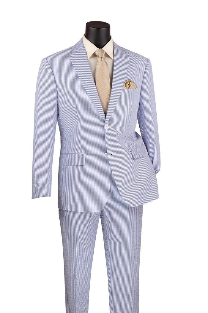 MEN'S 2PC SEERSUCKER MODERN FIT SUIT IN BLUE PINSTRIPE by Vinci