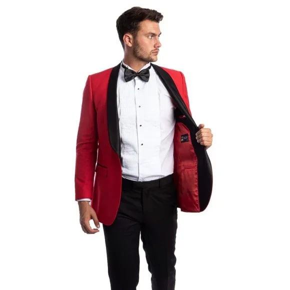 Luxurious Bright Red Tuxedo Blazer Jacket, Black Shawl Lapel by Tazio - Men's Tuxedo USA