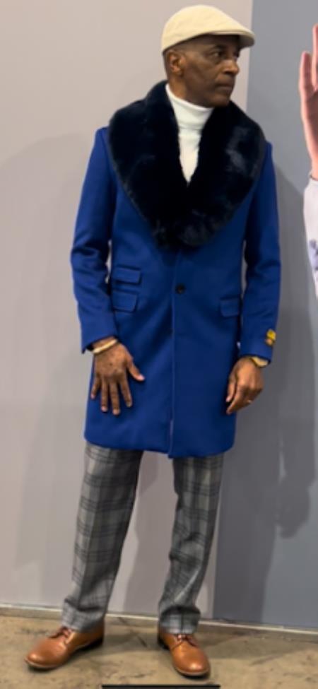 Mens Royal Blue Overcoat - Blue Topcoat - Carcoat by USA Men's Outlet
