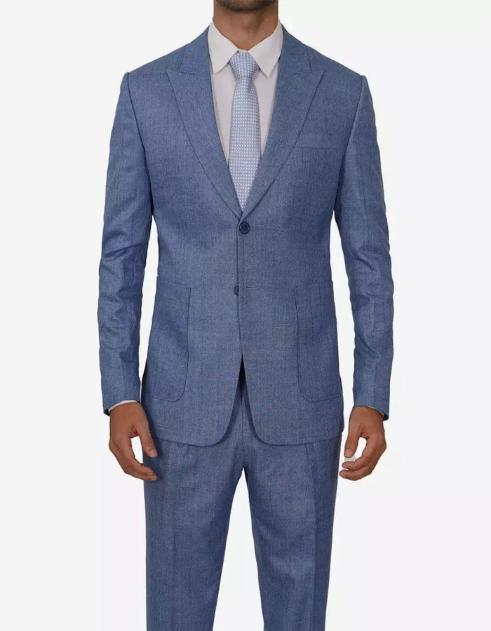Mens Peak Lapel Two Piece Self Pattern Blue Suit by USA Men's Outlet