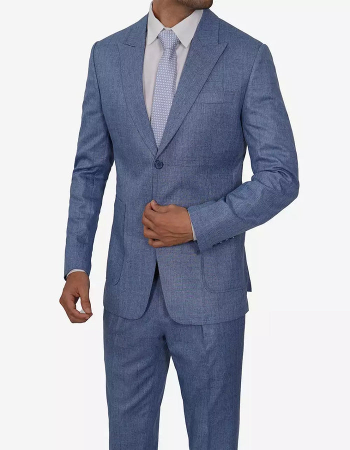 Mens Peak Lapel Two Piece Self Pattern Blue Suit by USA Men's Outlet