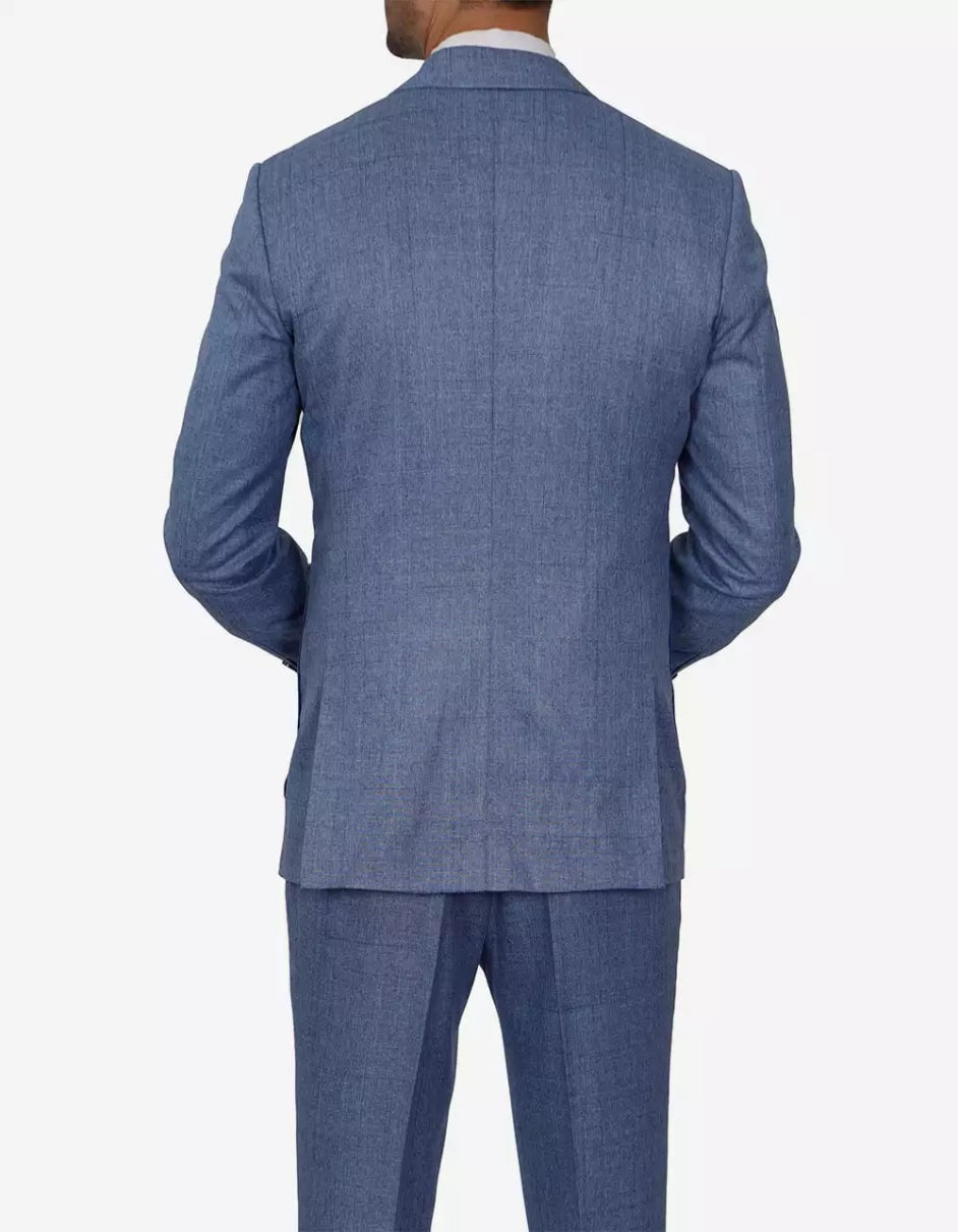 Mens Peak Lapel Two Piece Self Pattern Blue Suit by USA Men's Outlet
