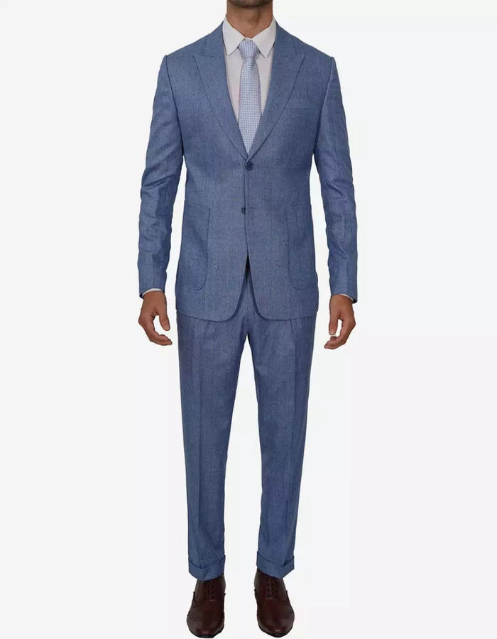 Mens Peak Lapel Two Piece Self Pattern Blue Suit by USA Men's Outlet