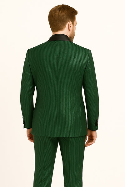 Men's Emerald Green Shiny Tuxedo with Black Satin Lapel and Matching Bow Tie – Ultra Slim Fit