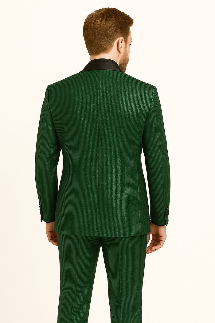 Men's Emerald Green Shiny Tuxedo with Black Satin Lapel and Matching Bow Tie - Ultra Slim Fit by USA Men's Outlet