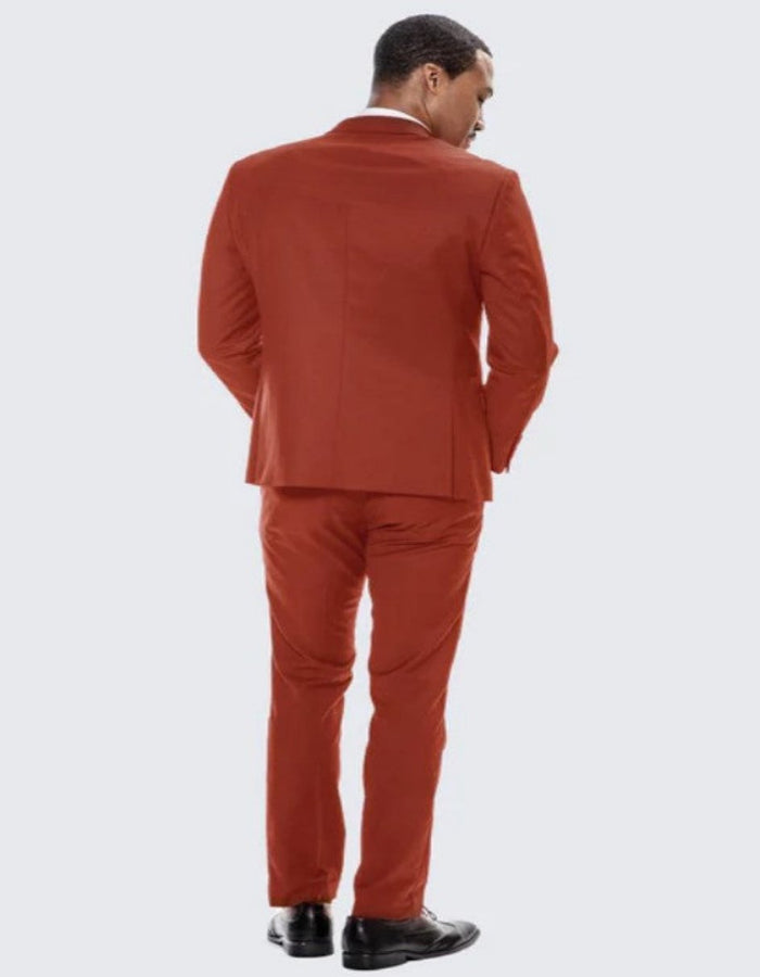 Brick Red Notch Label Skinny Fit Suit Three Piece Set - Wedding - Prom by Men's Tuxedo USA