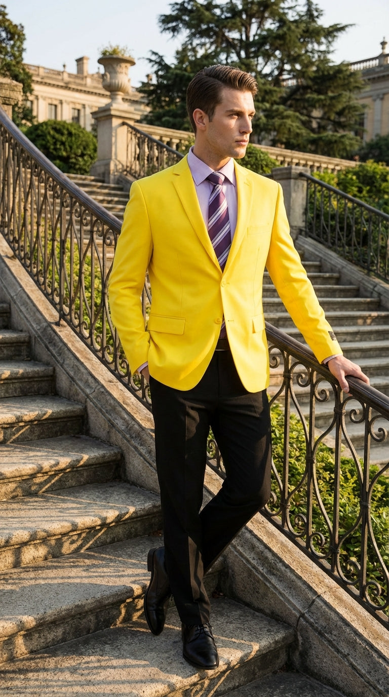 Men’s Bright Yellow Blazer – Classic Two Button Formal Sport Coat for Wedding, Party and Statement Wear