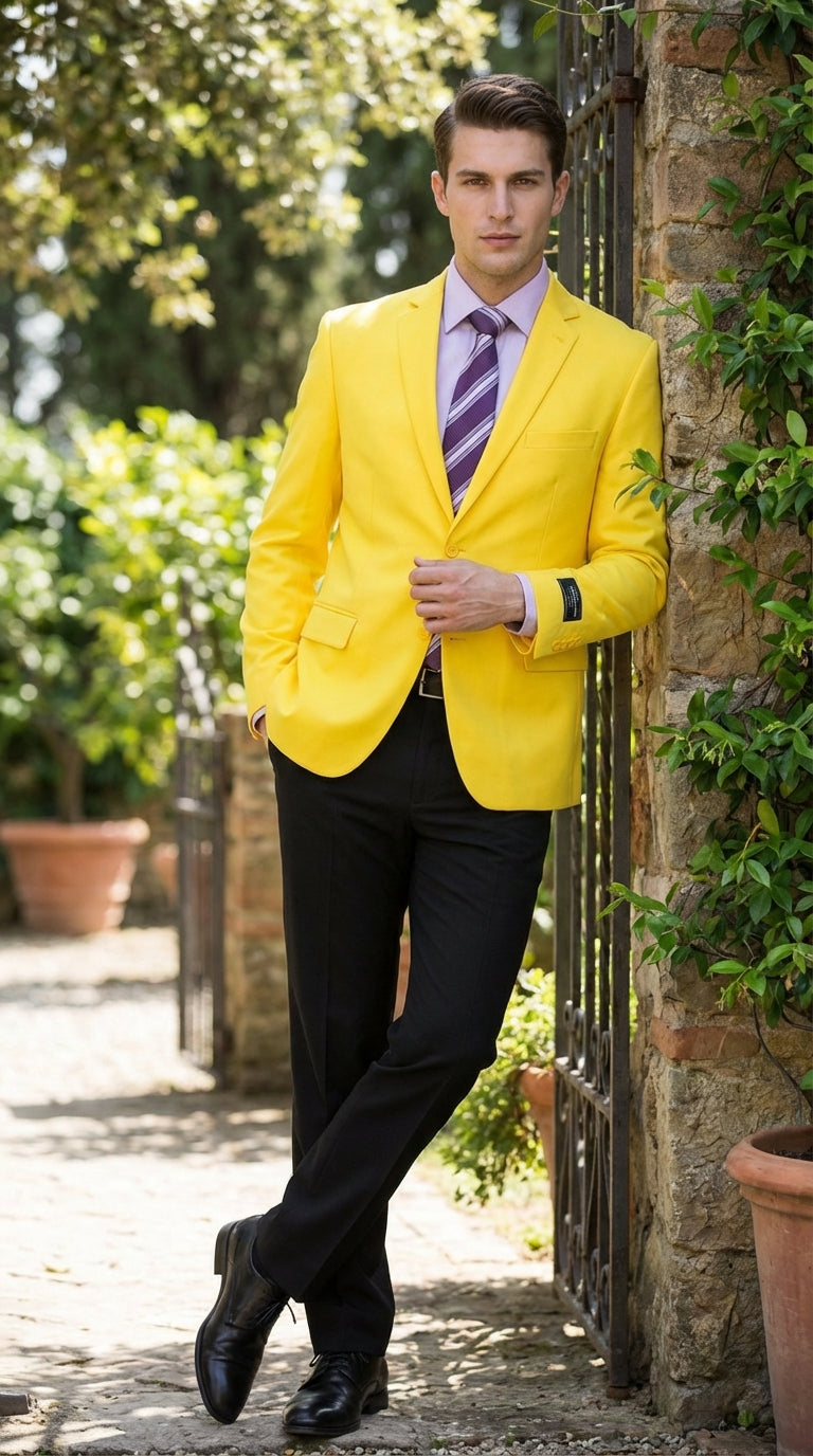 Men’s Bright Yellow Blazer – Classic Two Button Formal Sport Coat for Wedding, Party and Statement Wear