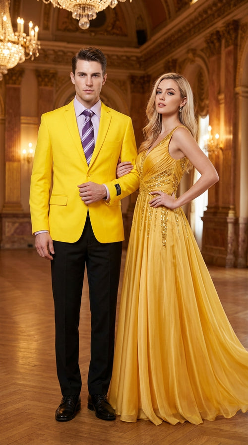 Men’s Bright Yellow Blazer – Classic Two Button Formal Sport Coat for Wedding, Party and Statement Wear
