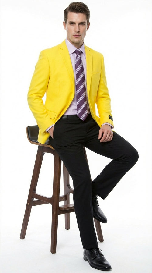 Men’s Bright Yellow Blazer – Classic Two Button Formal Sport Coat for Wedding, Party and Statement Wear