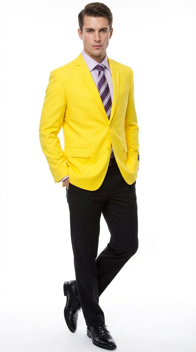 Men’s Bright Yellow Blazer – Classic Two Button Formal Sport Coat for Wedding, Party and Statement Wear