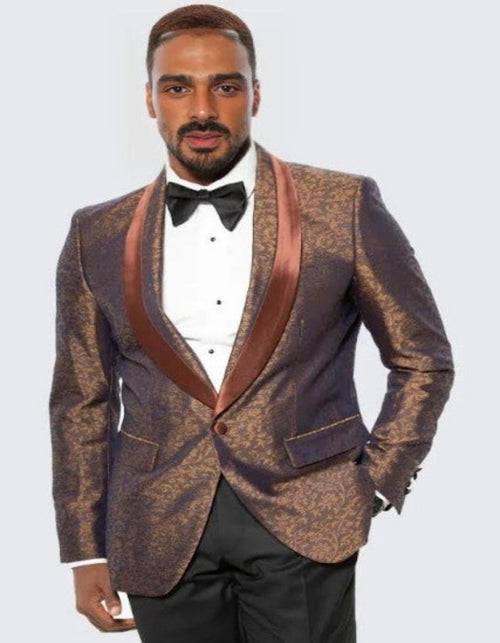 Mens Brown Paisley Hybrid Fit Tuxedo Jacket Wedding - Prom Tuxedo USA Men's Outlet