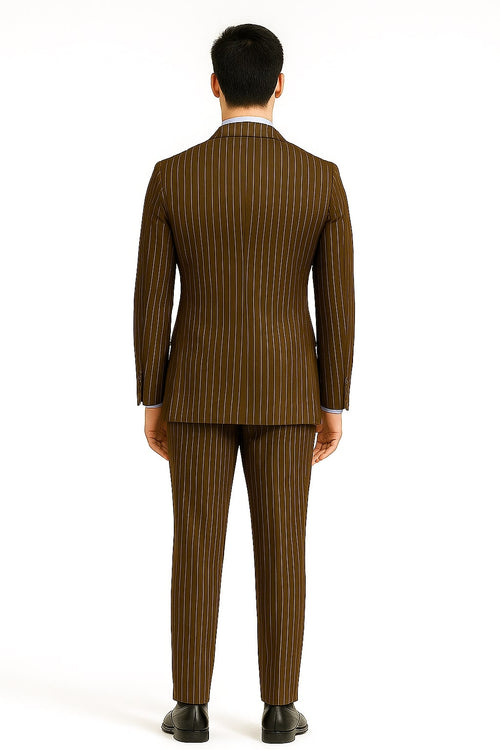 Mens Brown Pinstripe Double-Breasted Suit - Classic 6-Button Business and Vintage Style by USA Men's Outlet