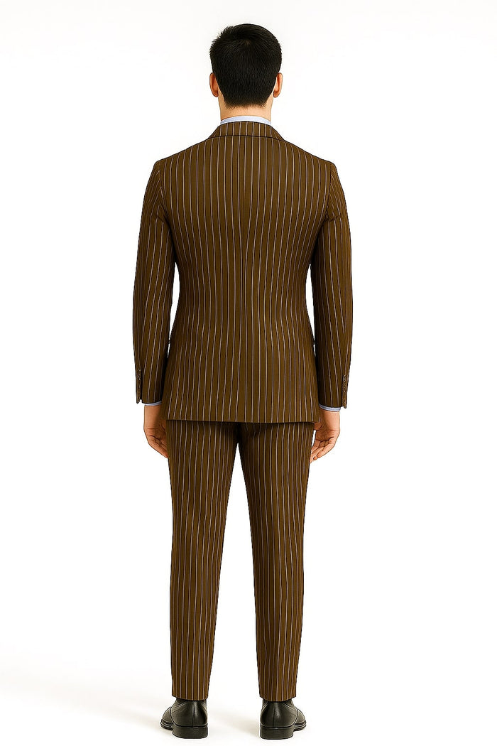 Mens Brown Pinstripe Double-Breasted Suit - Classic 6-Button Business and Vintage Style by USA Men's Outlet