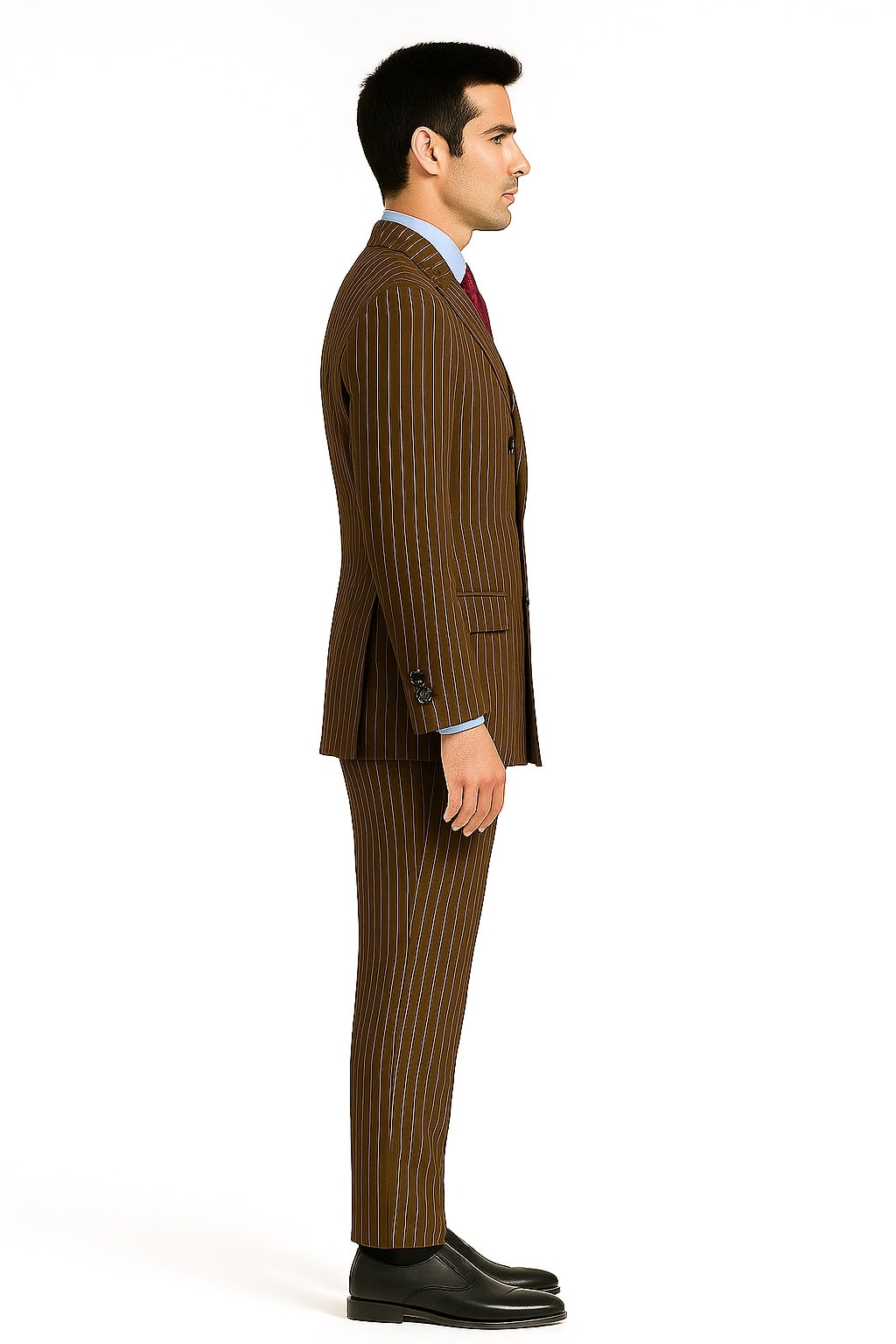Mens Brown Pinstripe Double-Breasted Suit - Classic 6-Button Business and Vintage Style by USA Men's Outlet